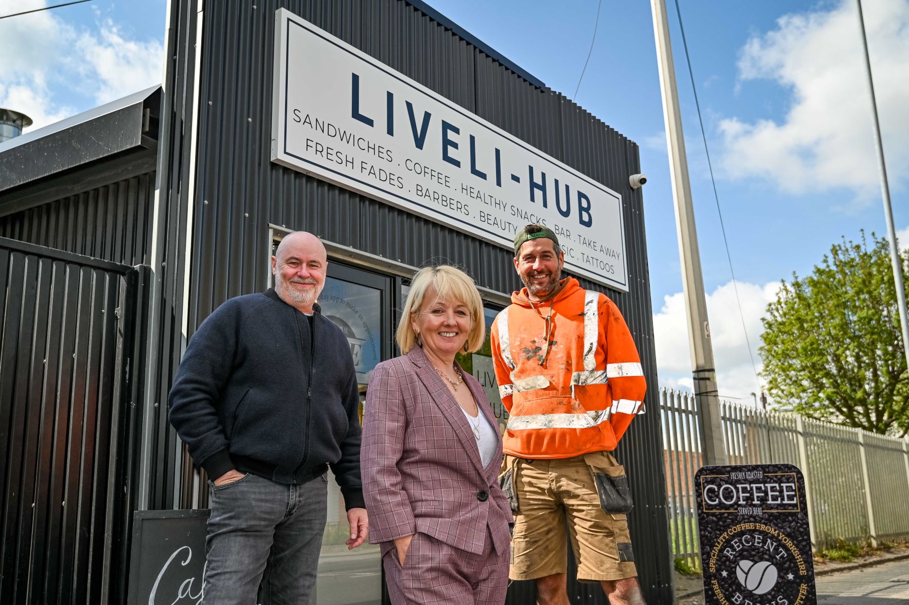 (L-R) Brian Snape, owner of Mighty Oak Business and Property Finance, with Reward Finance Group’s associate director, Karen Paige, and Craig Mitchell, developer and owner of the new Livelihub social hub in Castleford.