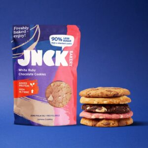 Range of delicious Jnak-cookies, which have 90% less sugar, 50% less saturated fat, 3x protein and 5x fibre compared to existing products