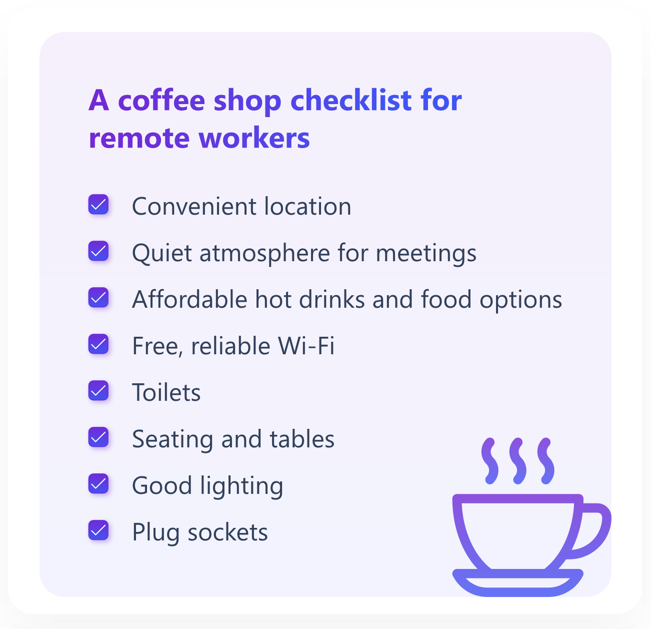 Coffee shop checklist for remote workers