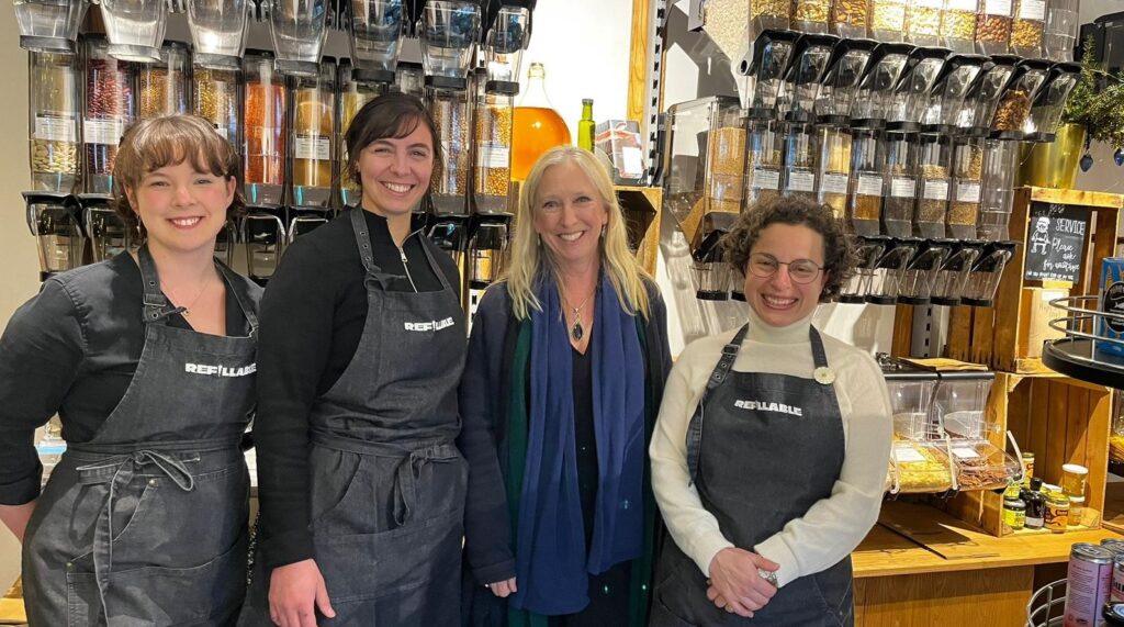 Family Run Eco-Friendly Shop Prepares To Open New Bistro On Valentine’s Day the Refillable Tetbury team with South Cotswold MP Roz Savage who visited recently.