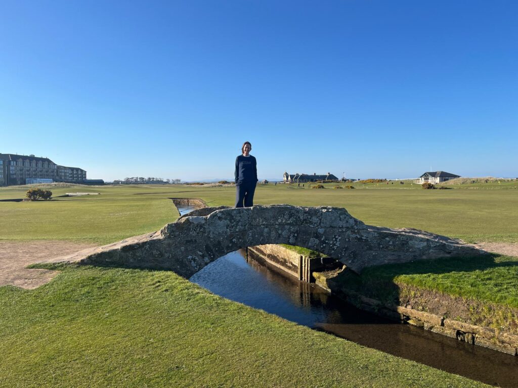 Melissa on the Swilcan Bridge at St Andrews