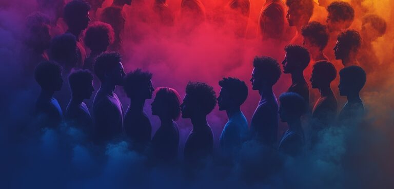 Silhouetted heads