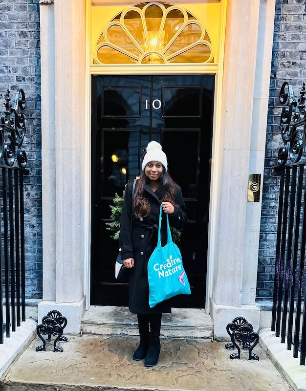 Julianne Ponan MBE, CEO of Creative Nature, was invited to 10 Downing Street for the annual switching on of the Christmas lights at the home of the UK Prime Minister. 